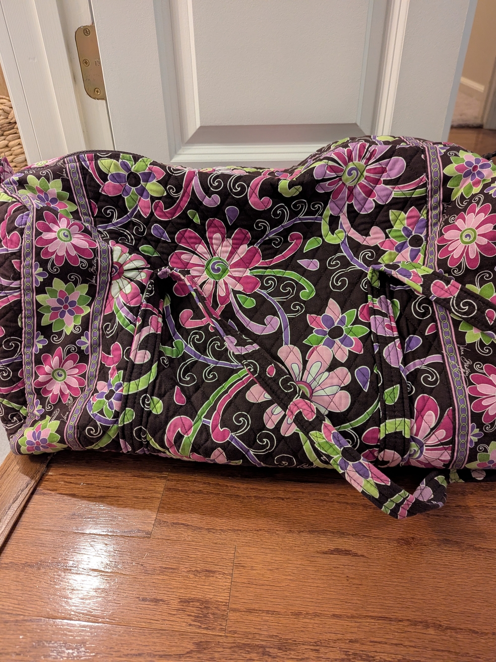 Vera Bradley Black Quilted Floral Travel Duffel - Pink, Green & Purple
